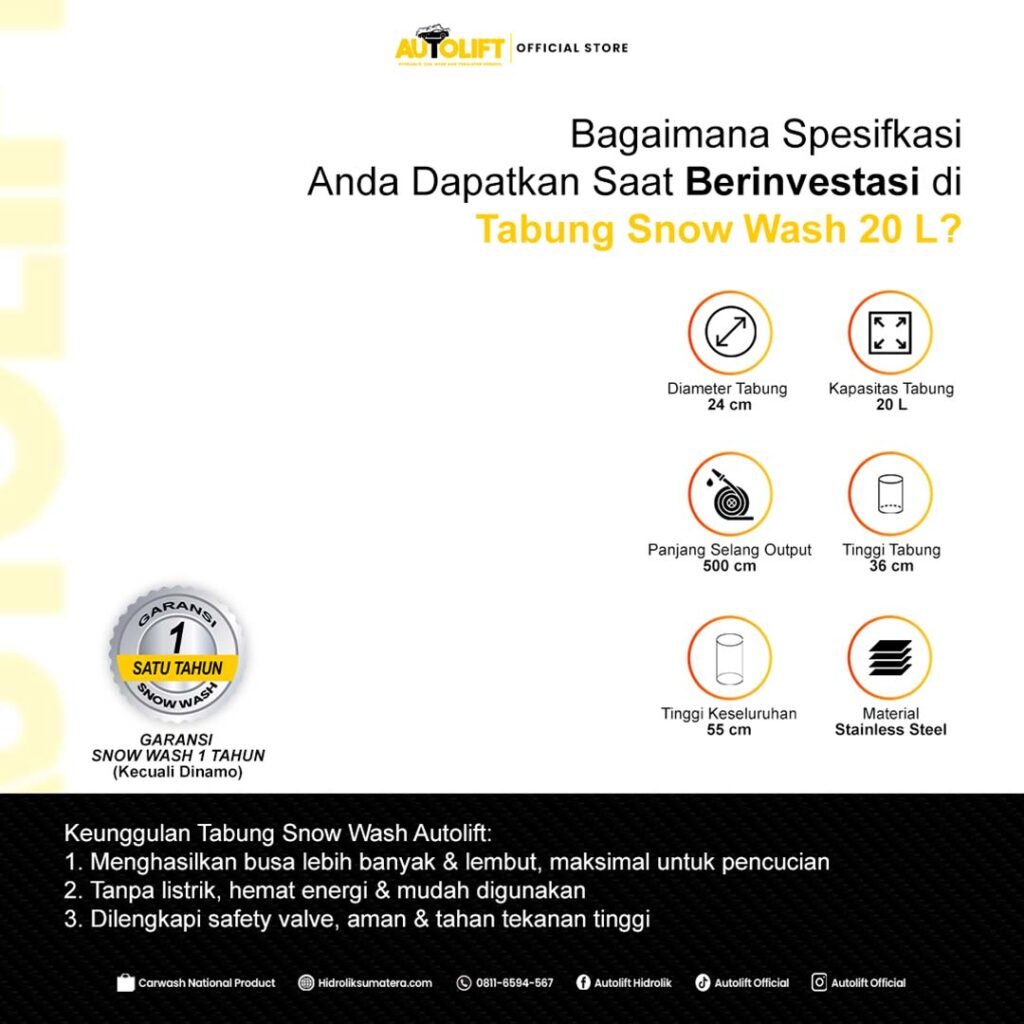 detail tabung snow wash 20 l
